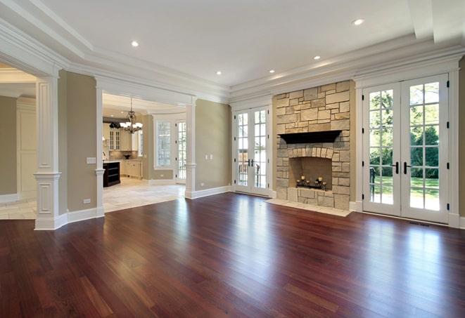 a seamless wood floor in a spacious hallway